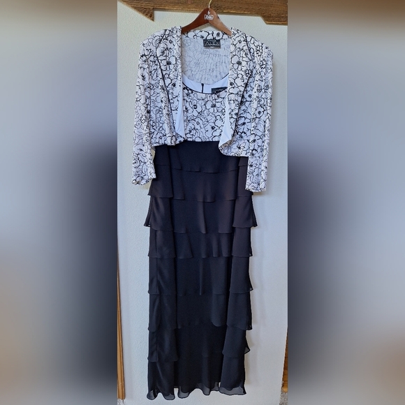 Alex Evenings Jacket and Tank Dress Two Piece Set. Black/White Womens size 16W - Picture 1 of 12